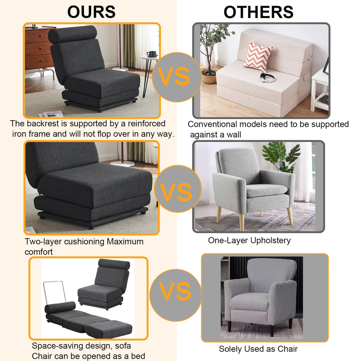 Folding Single Sofa Bed Chair for Small Spaces
