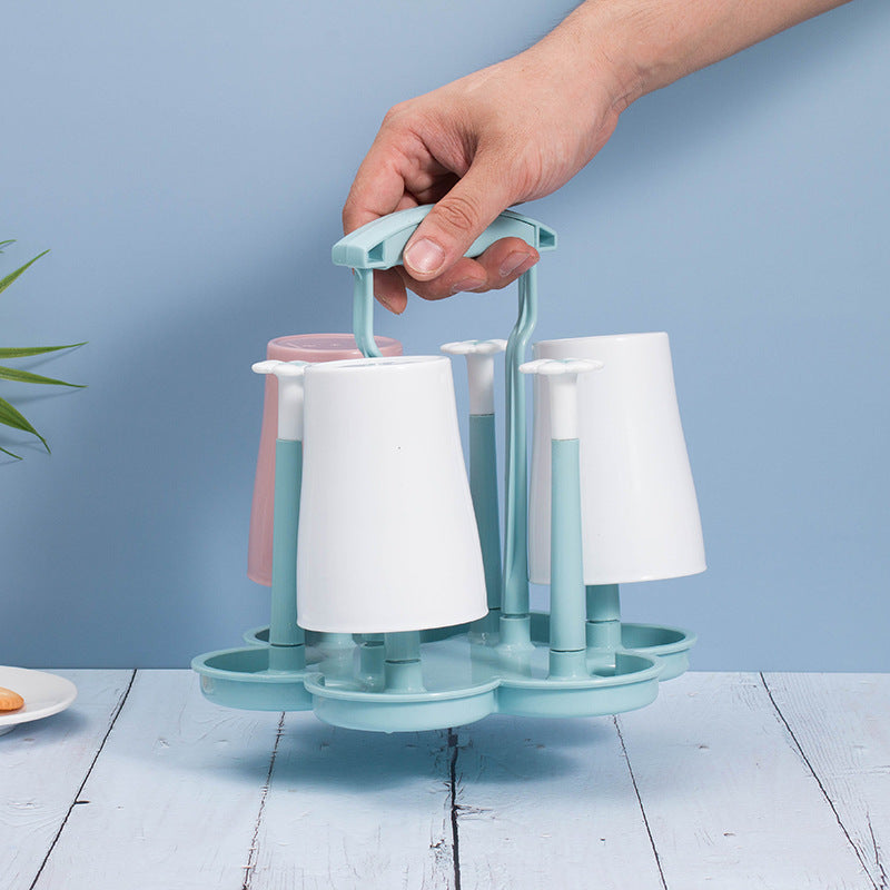 Cup Drying Rack with 6 Pegs and Drip Tray
