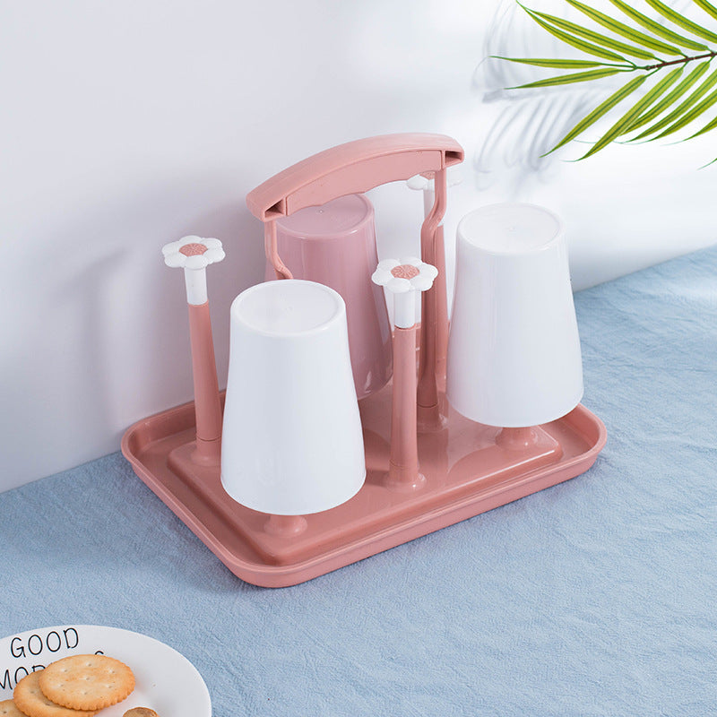 Cup Drying Rack with 6 Pegs and Drip Tray