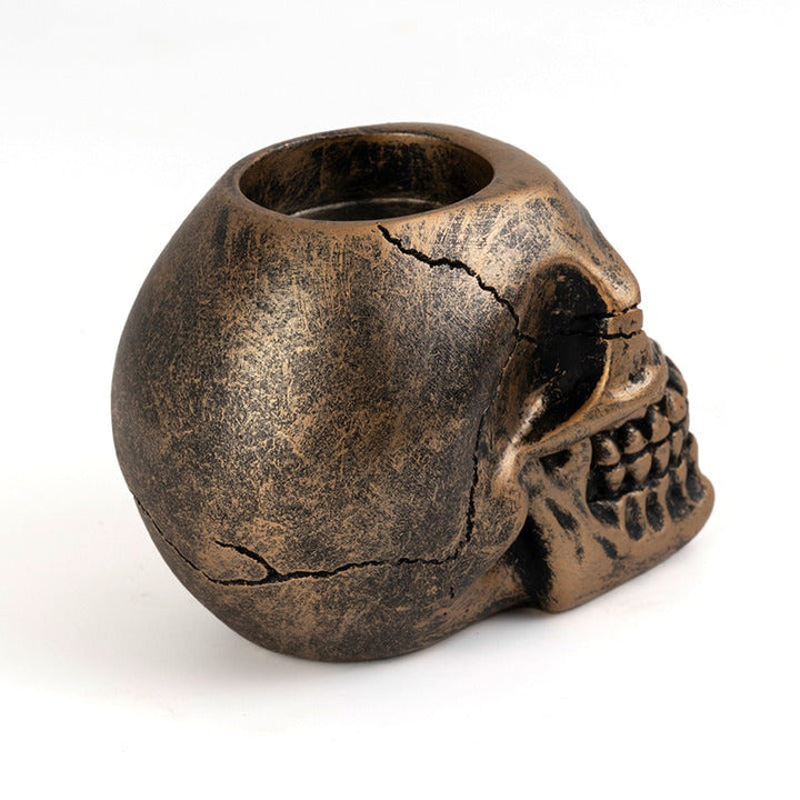 Skull Candle Holder Gothic Bronze Tabletop Centerpiece