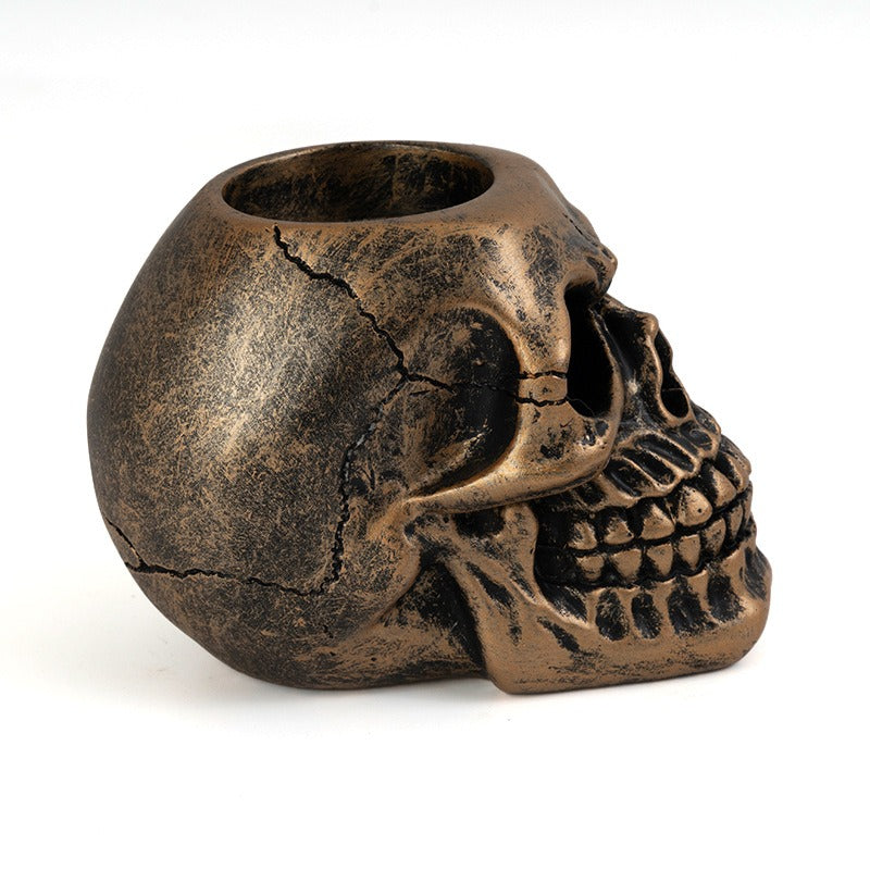 Skull Candle Holder Gothic Bronze Tabletop Centerpiece