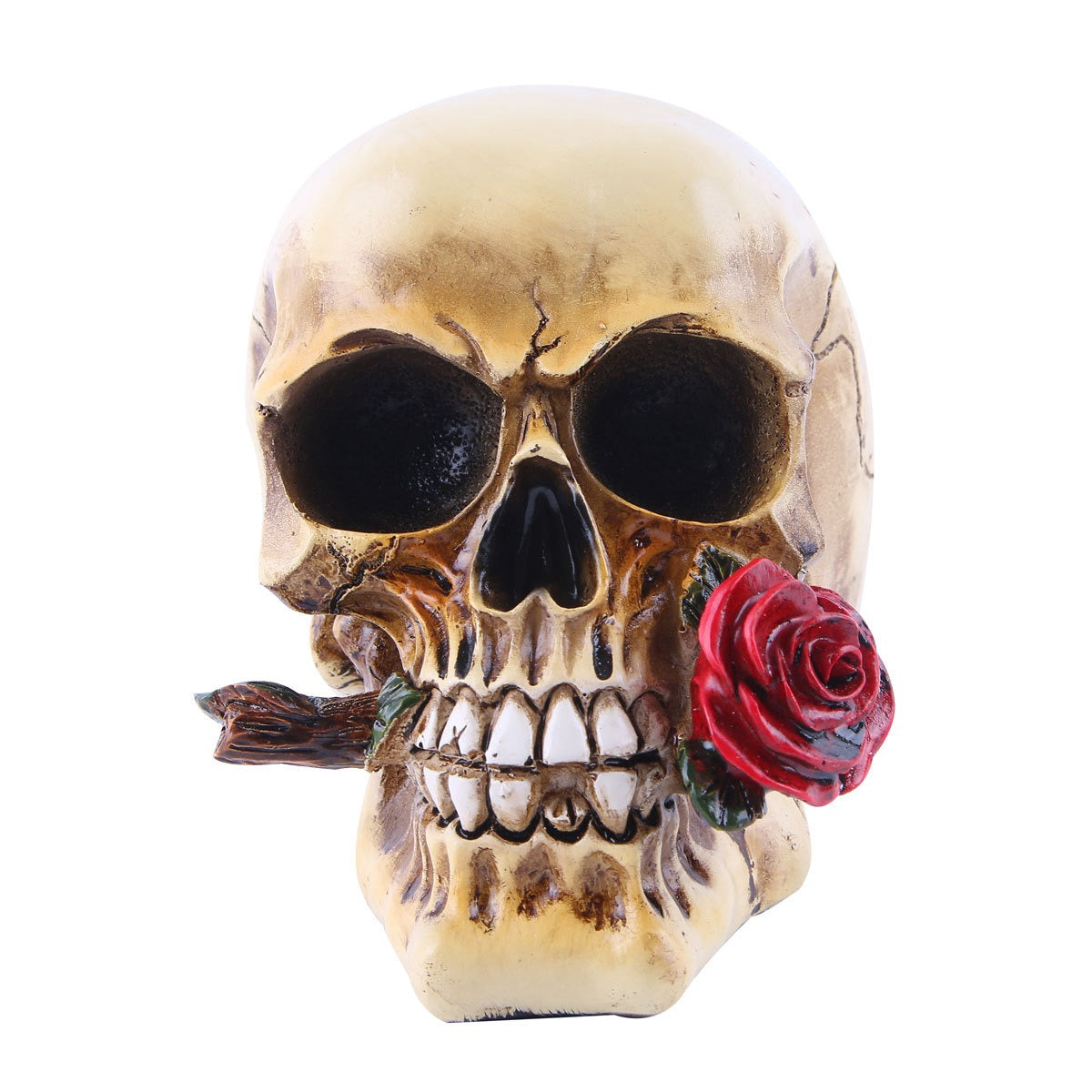 Gothic Skull Ornament With Crimson Rose Shelf Decor
