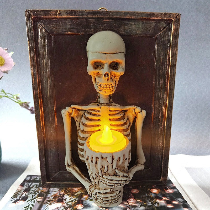 Skeleton Candle Lamp Gothic Halloween Wall Decor Accent
