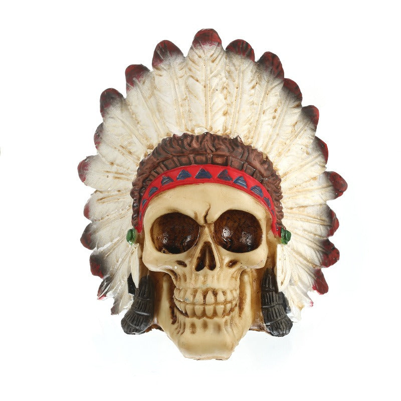 Feathered Skull Ornament for Dramatic Gothic Decor