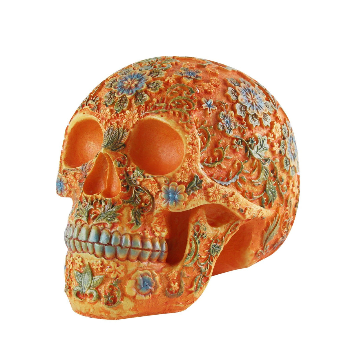 Skull Head Decor With Ornate Plum Blossom Floral Detail