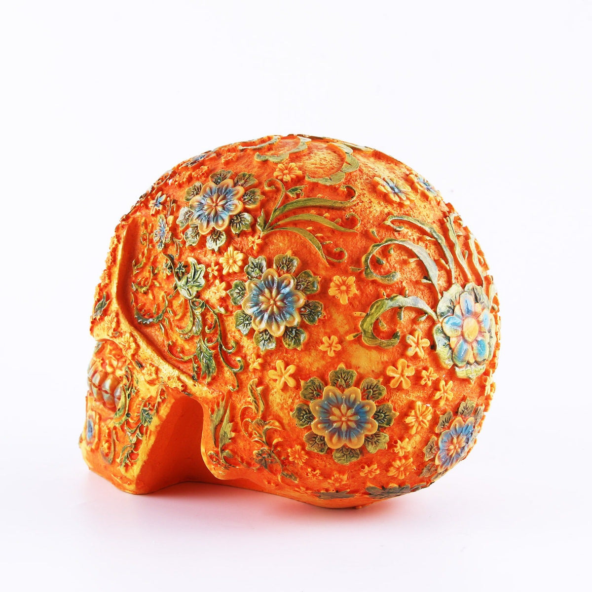 Skull Head Decor With Ornate Plum Blossom Floral Detail