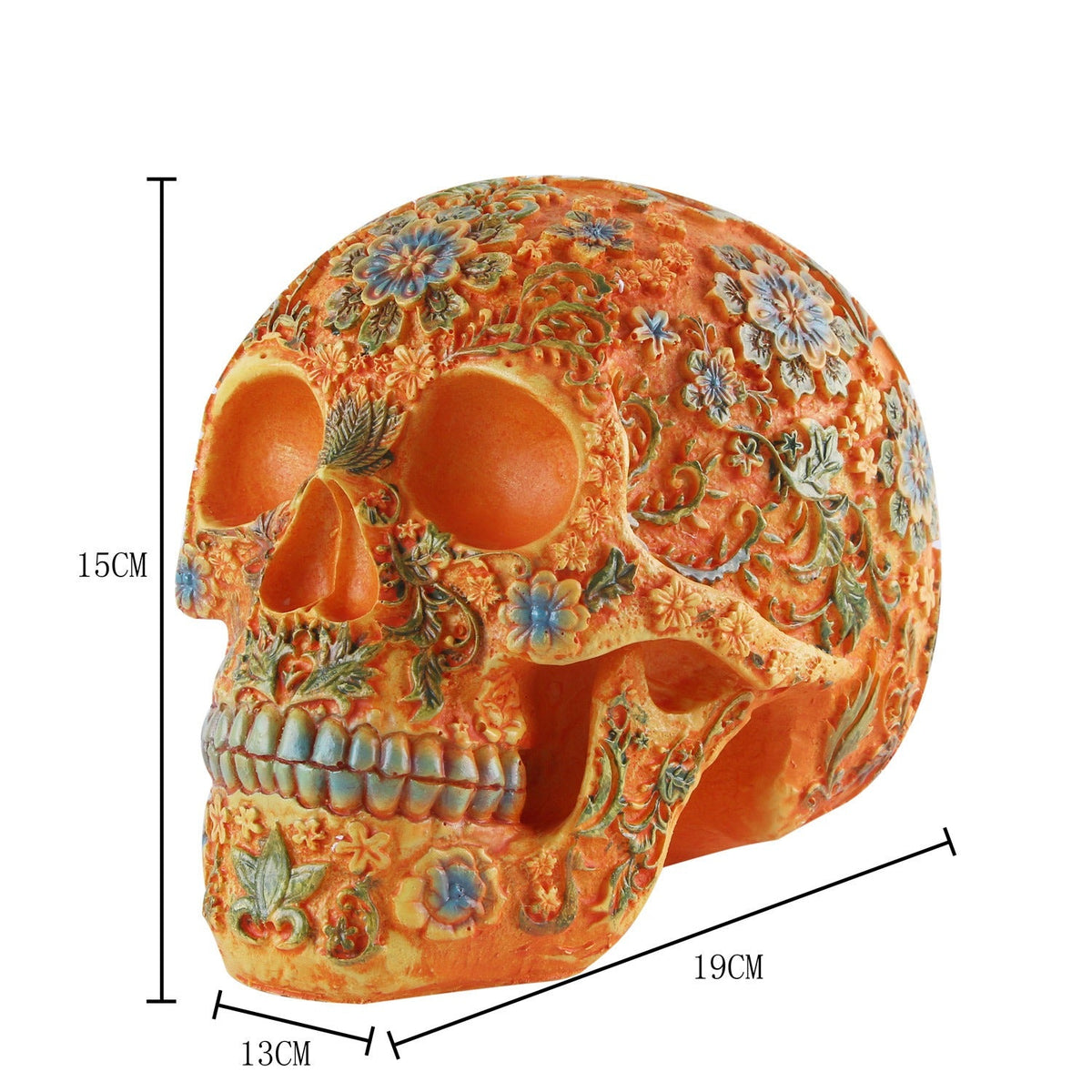 Skull Head Decor With Ornate Plum Blossom Floral Detail