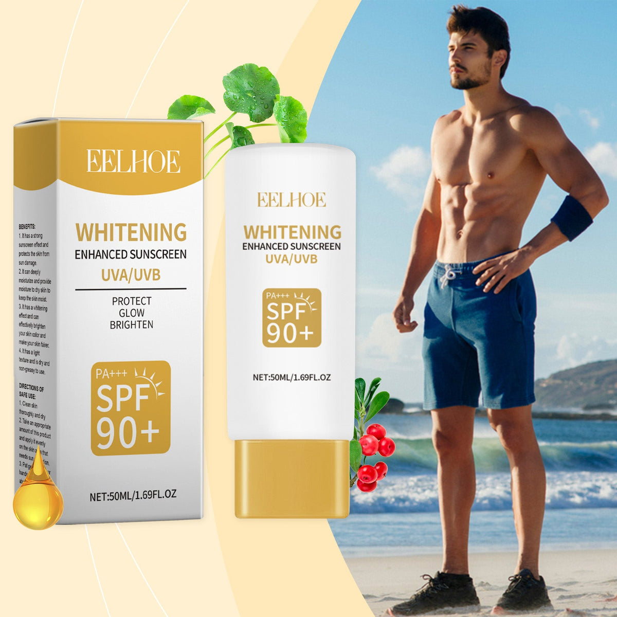 SPF 90+ PA+++ Sunscreen Cream for Outdoor Summer Days