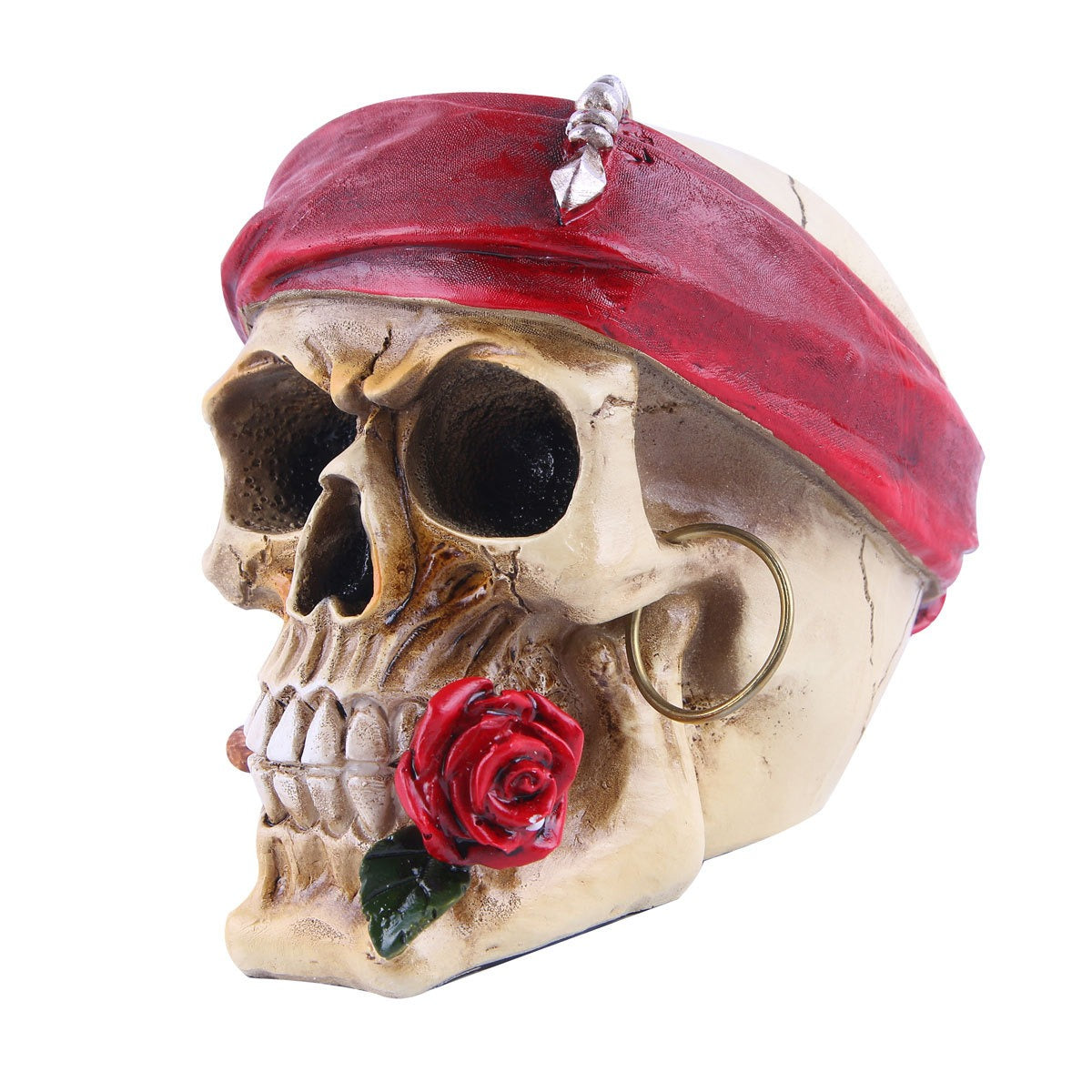 Gothic Skull Ornament with Rose, Headscarf and Hoop