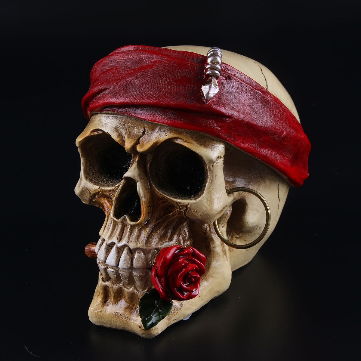 Gothic Skull Ornament with Rose, Headscarf and Hoop