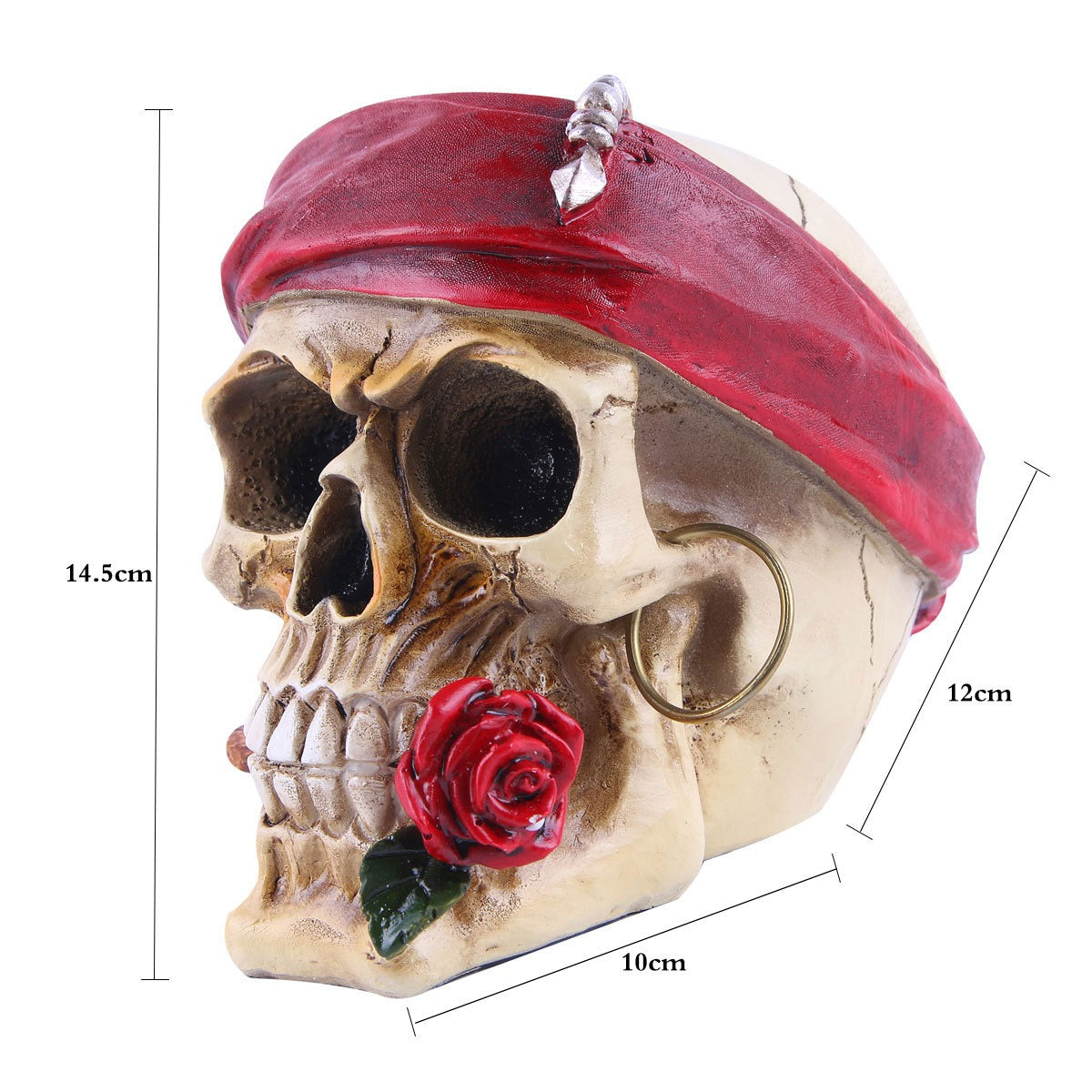 Gothic Skull Ornament with Rose, Headscarf and Hoop
