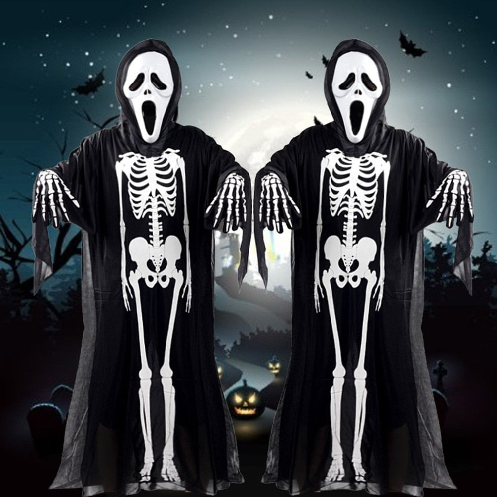 Skeleton Ghost Costume With Mask & Gloves | Halloween