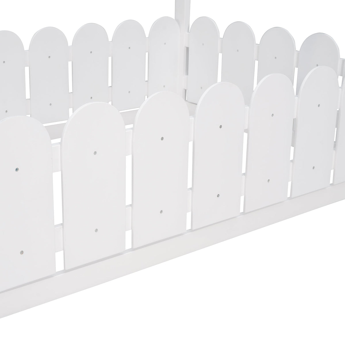 Twin Wood House Bed Frame with Picket Fence for Kids