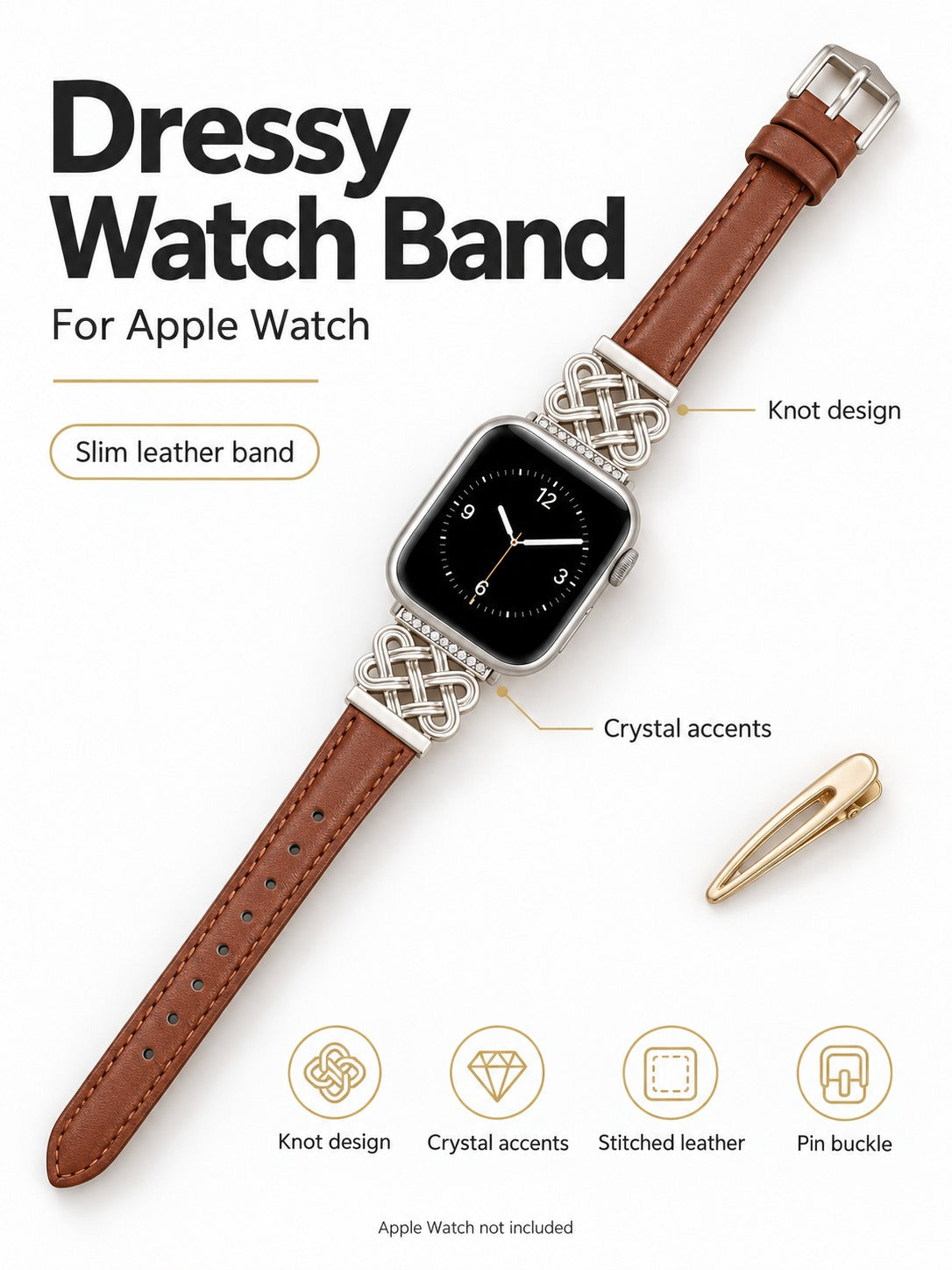 Slim Leather Apple Watch Band with Crystal Knot Design