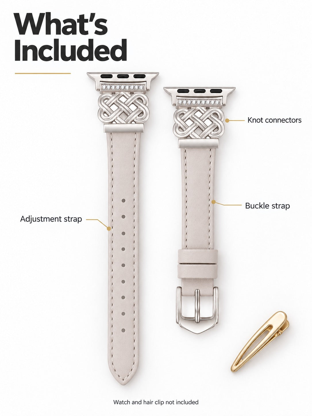 Slim Leather Apple Watch Band with Crystal Knot Design