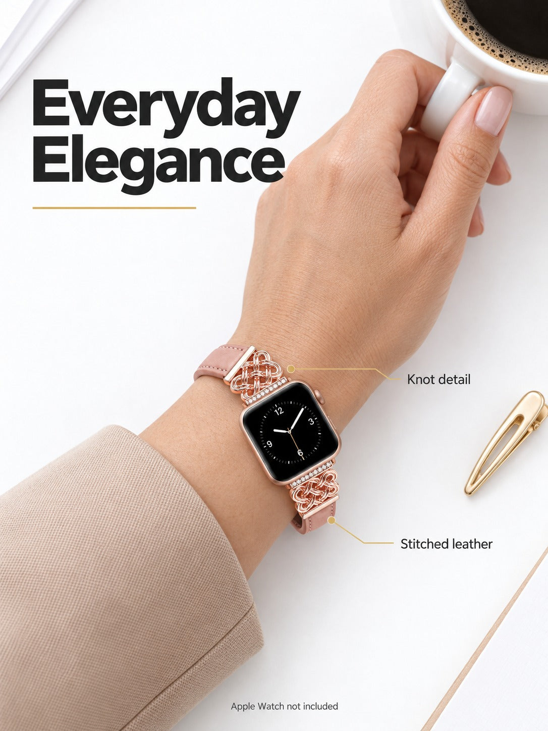 Slim Leather Apple Watch Band with Crystal Knot Design