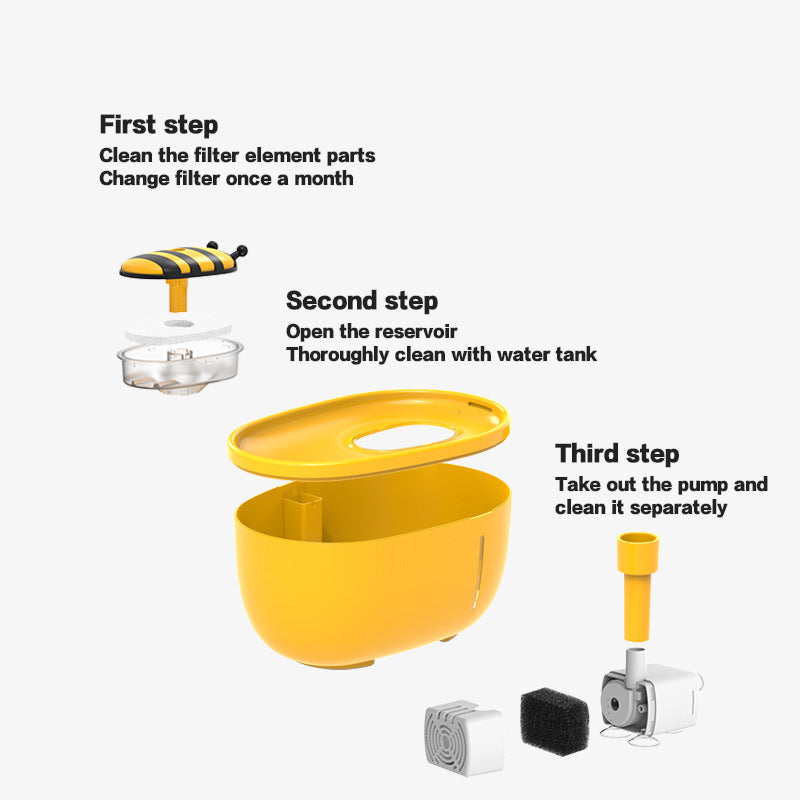 Bee Cat Water Fountain - Filtered Flowing Water Dispenser