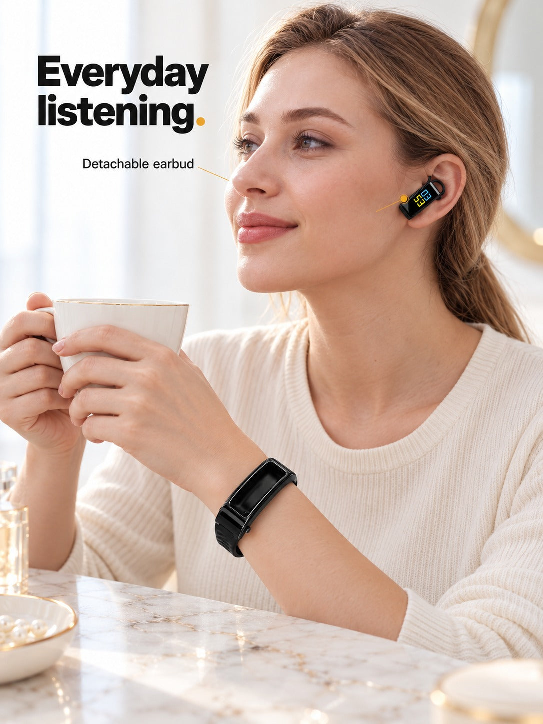 Smart Bracelet with Detachable Earbud and Heart Rate