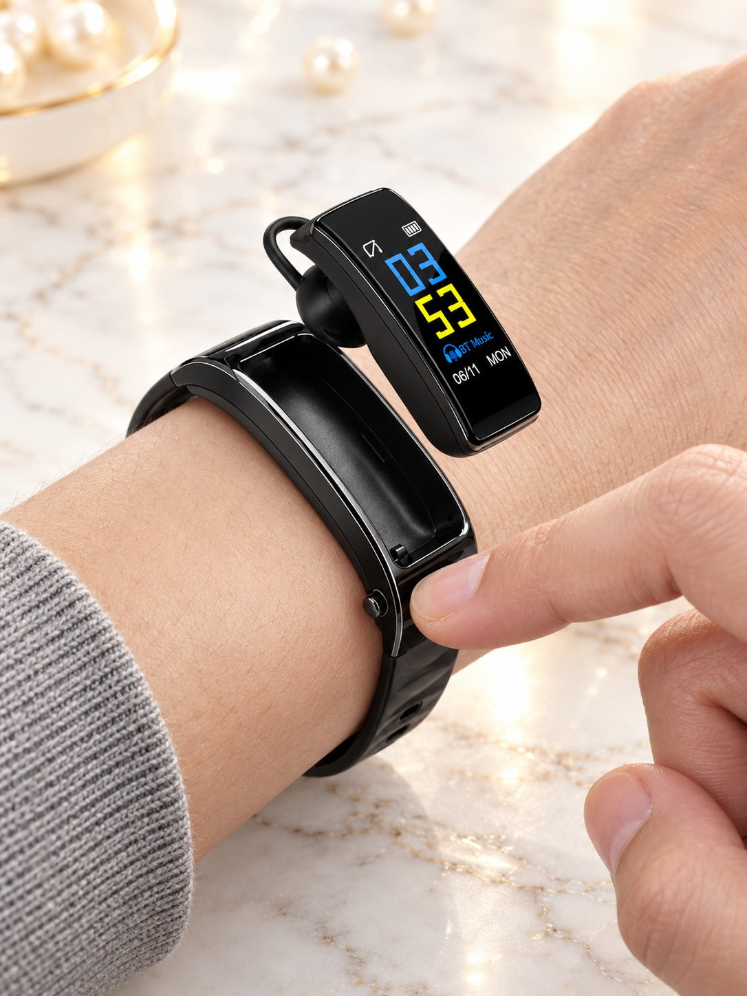Smart Bracelet with Detachable Earbud and Heart Rate
