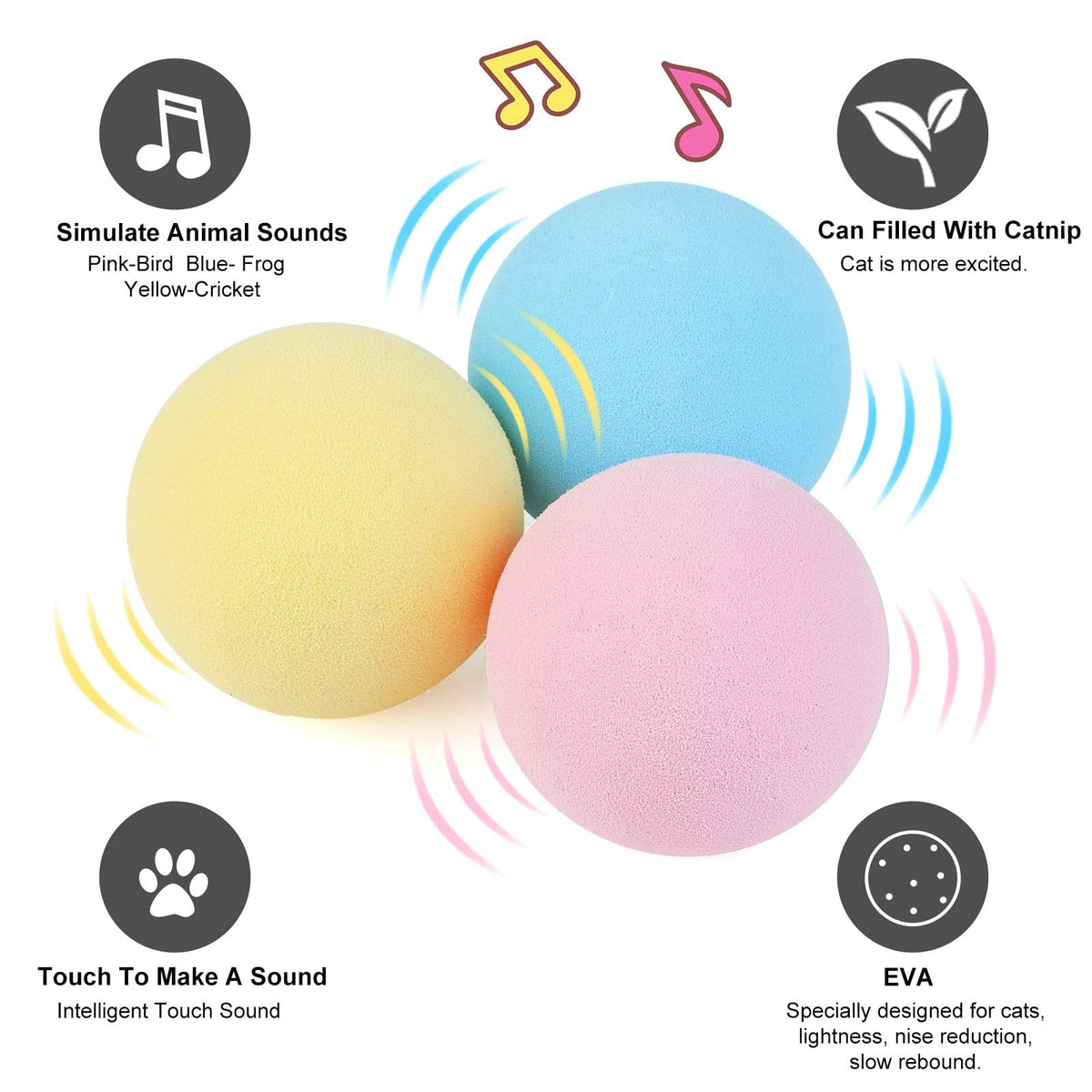 Interactive Cat Ball Toy with Catnip and Animal Sounds