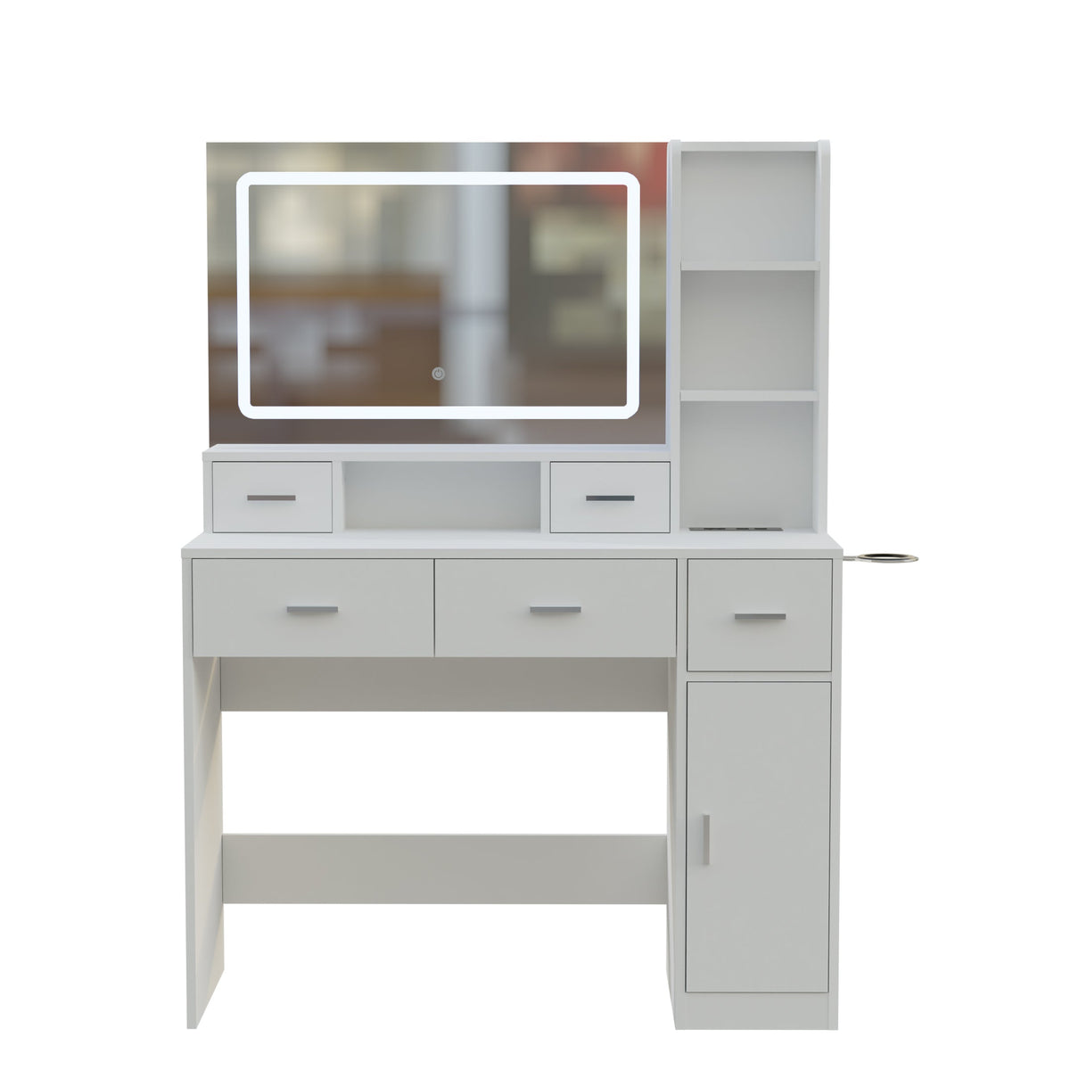 LED Mirror Dressing Table with Drawers and Shelves