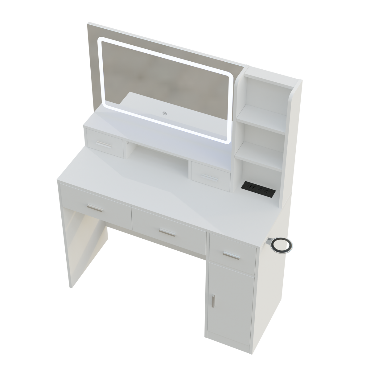 LED Mirror Dressing Table with Drawers and Shelves