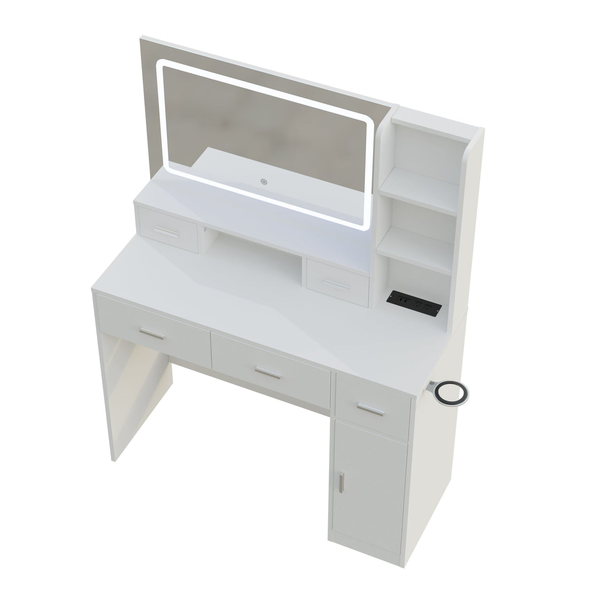 LED Mirror Dressing Table with Drawers and Shelves