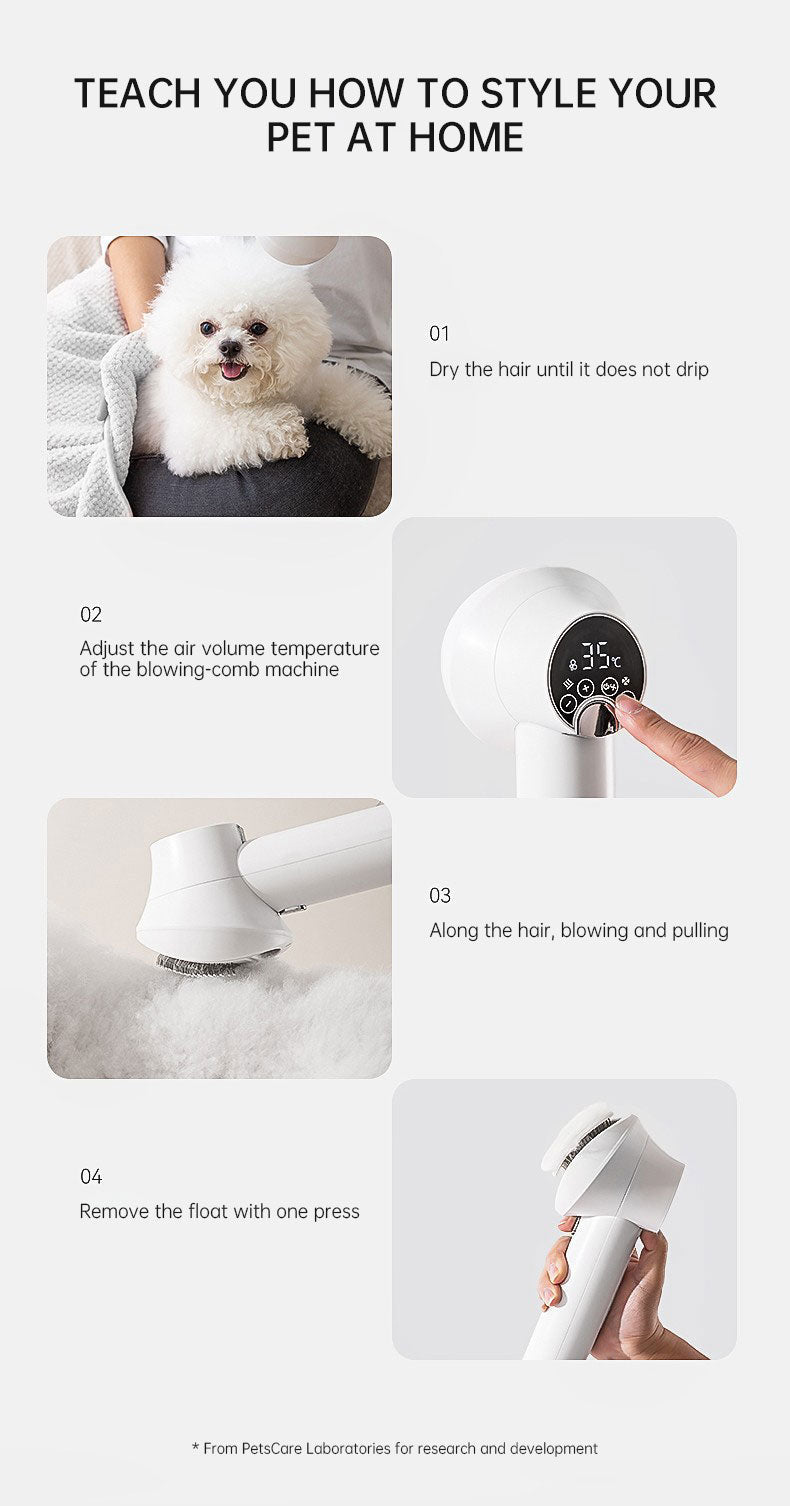Smart Pet Hair Dryer Brush for Fluffy, Tangle-Free Coats