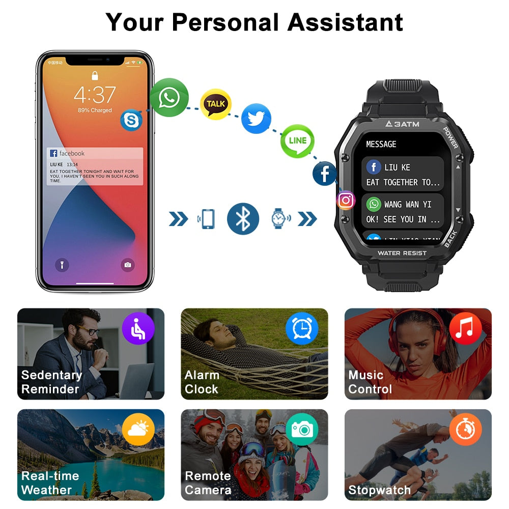 Rugged Smartwatch for Men: 3ATM Waterproof Fitness