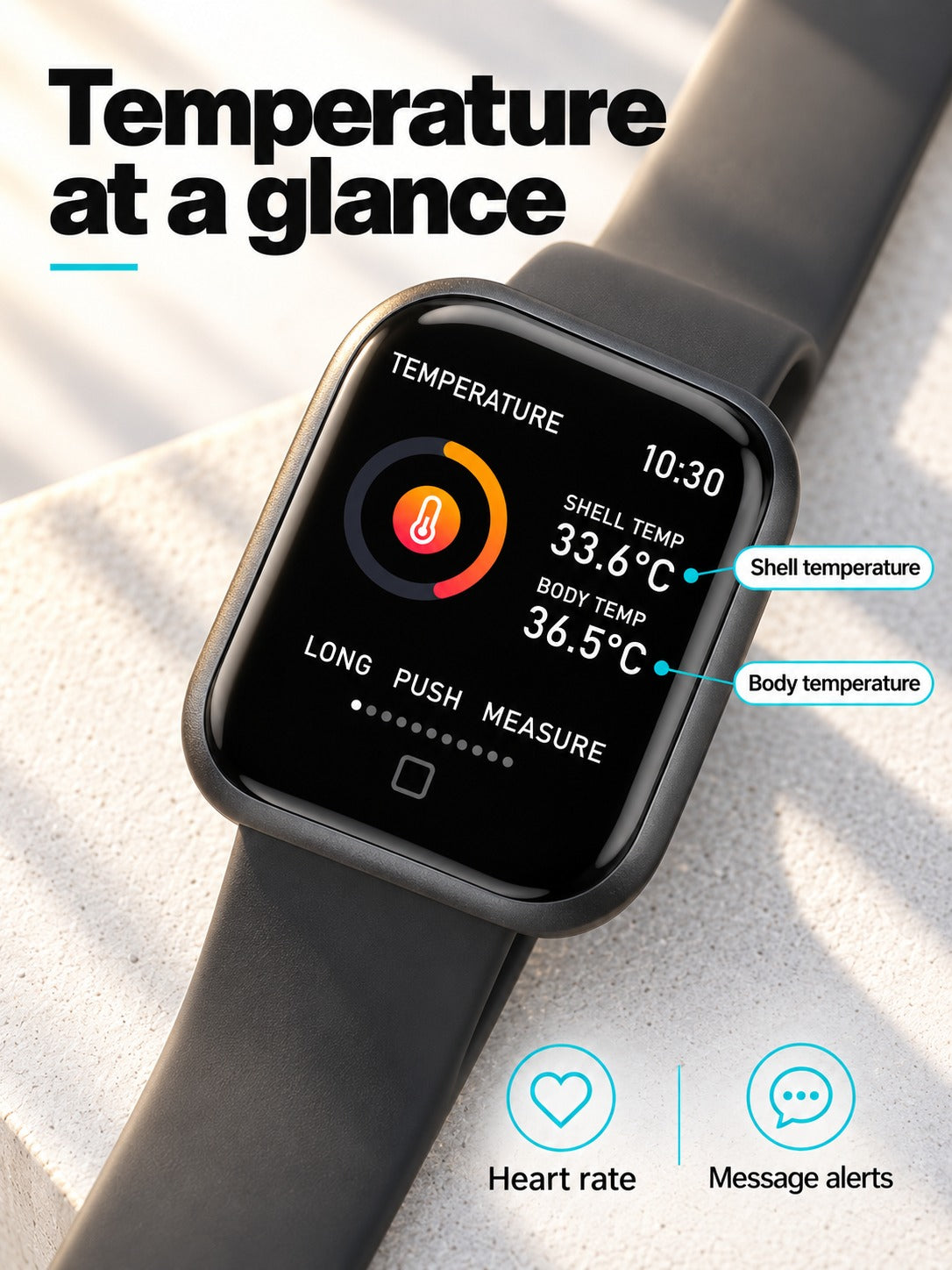 Smartwatch with Heart Rate, Body Temp & Notifications