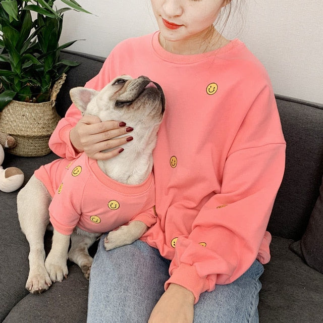 Matching Dog And Owner Sweatshirts – Smiley Face Set
