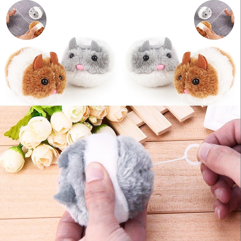 Plush Mouse Cat Toy With Shake Pull Loop, Set of 2