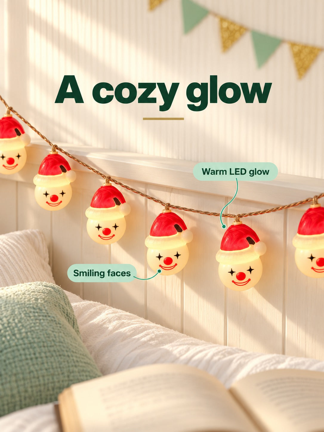 Snowman Santa Hat LED Christmas String Lights Warm Glow