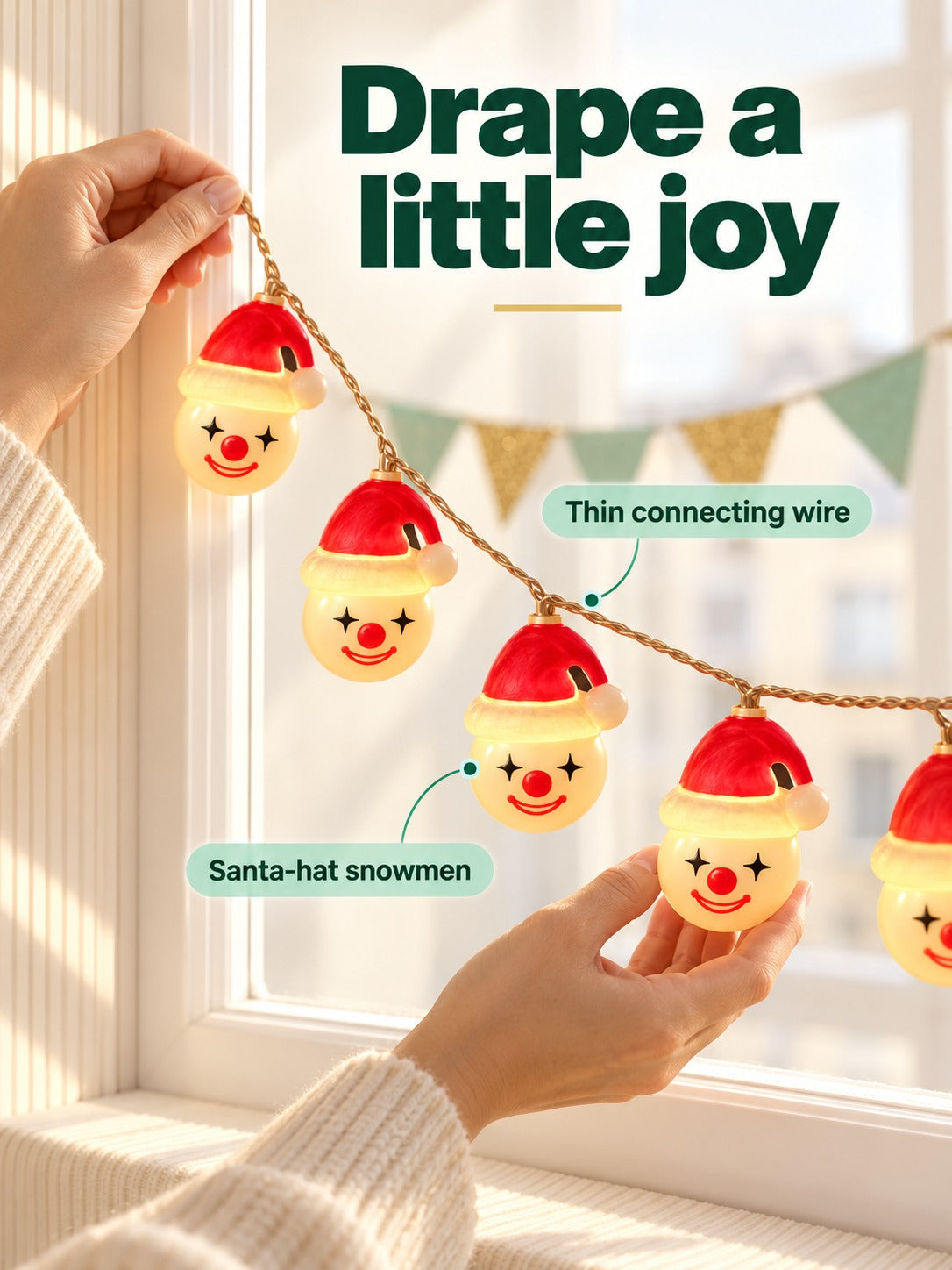 Snowman Santa Hat LED Christmas String Lights Warm Glow