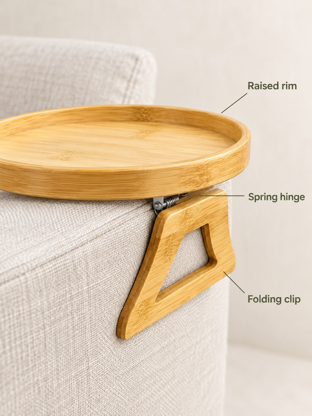 Sofa Armrest Tray: Clip-On Bamboo Snack Table