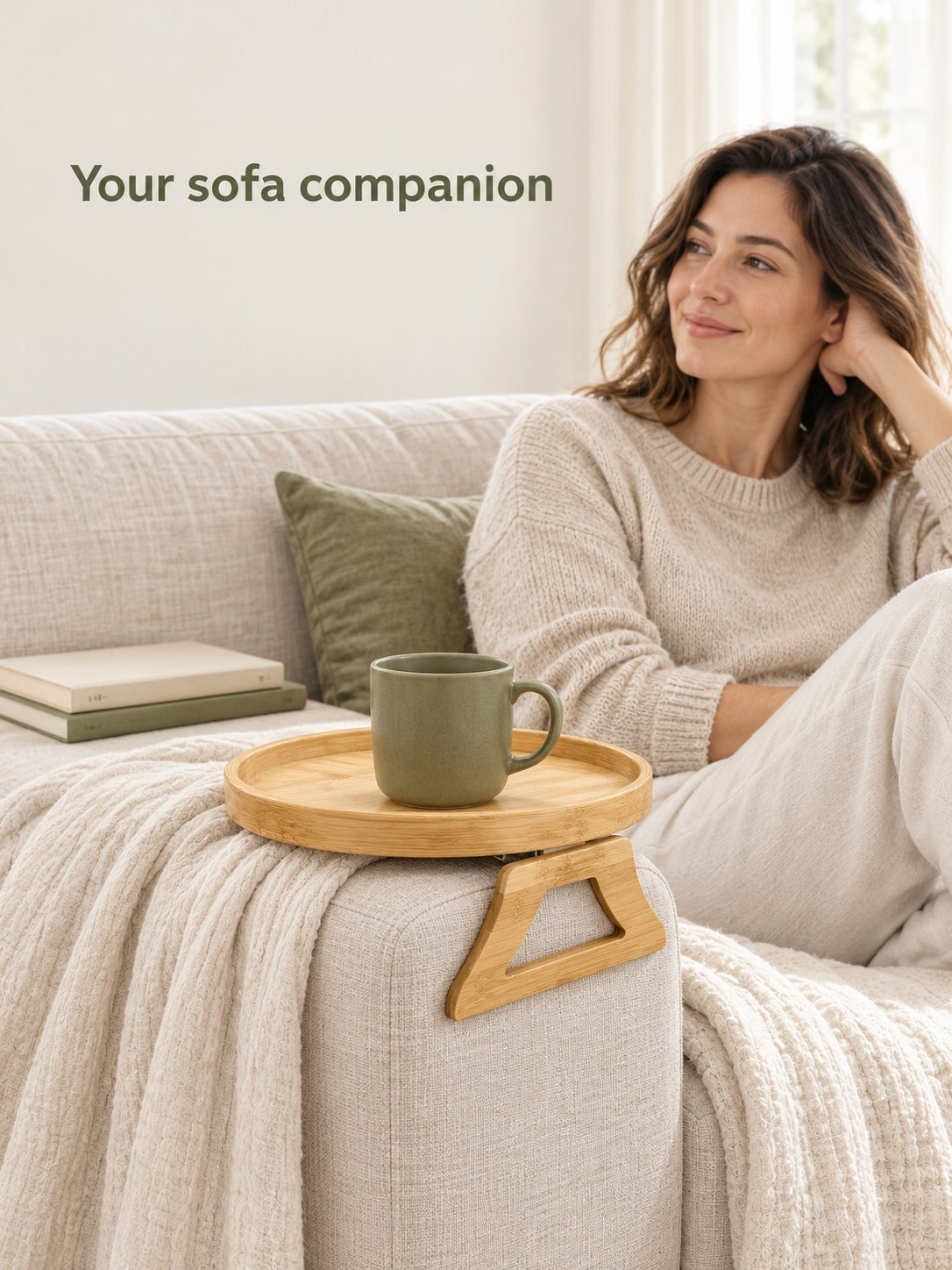 Sofa Armrest Tray: Clip-On Bamboo Snack Table