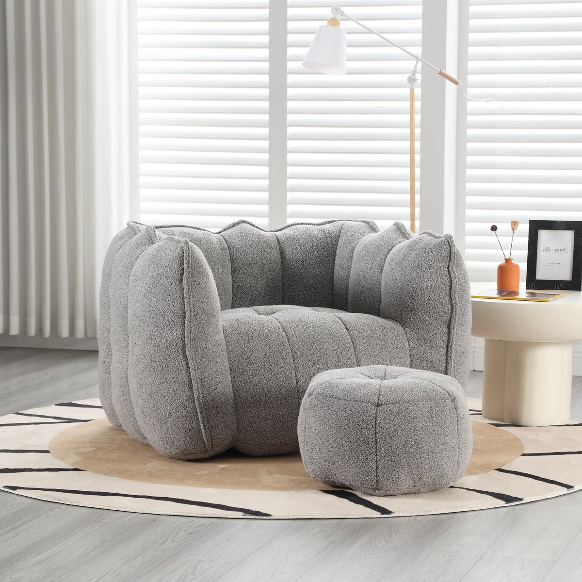Foam Chip Bean Bag Chair with Footstool for Living Room