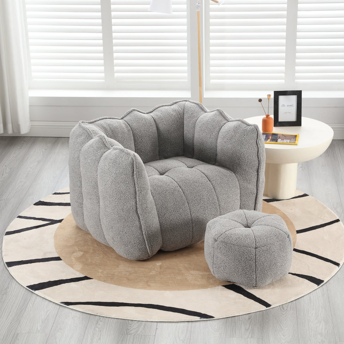 Foam Chip Bean Bag Chair with Footstool for Living Room