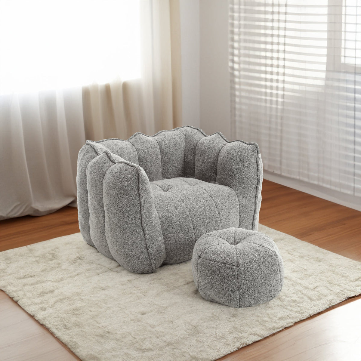 Foam Chip Bean Bag Chair with Footstool for Living Room