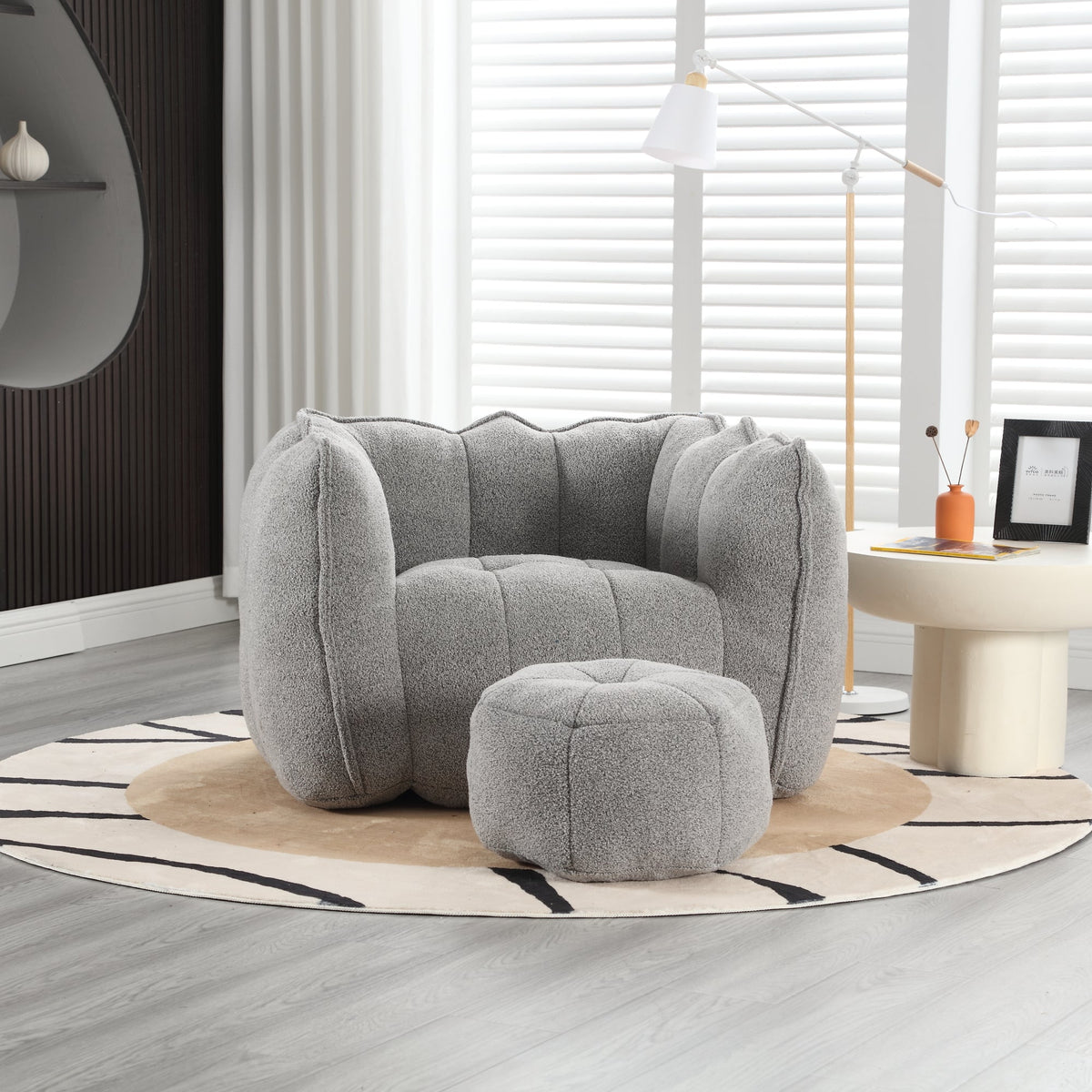 Foam Chip Bean Bag Chair with Footstool for Living Room
