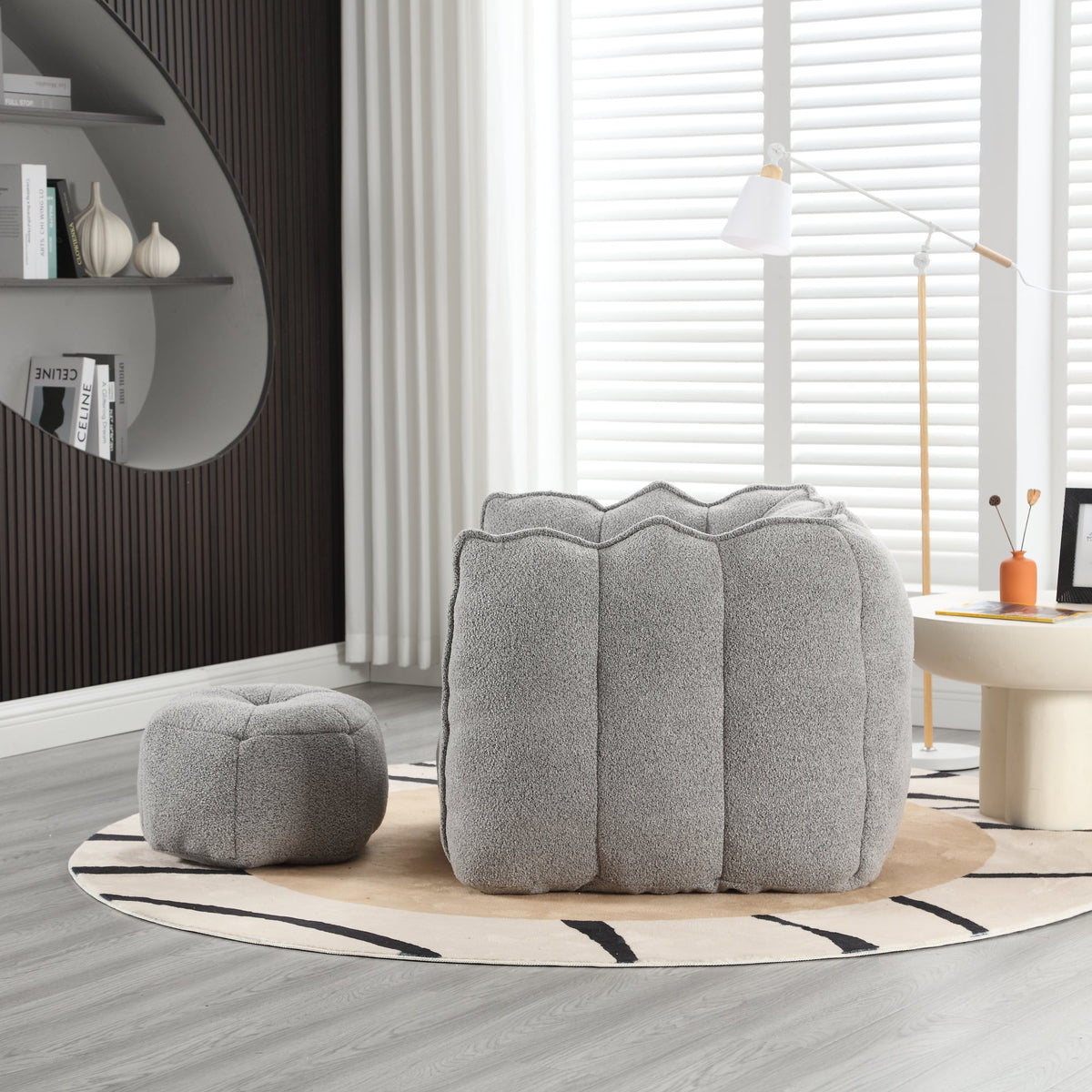 Foam Chip Bean Bag Chair with Footstool for Living Room