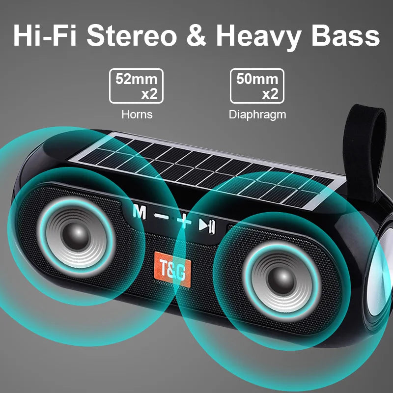 Solar Bluetooth Speaker with Heavy Bass for Camping