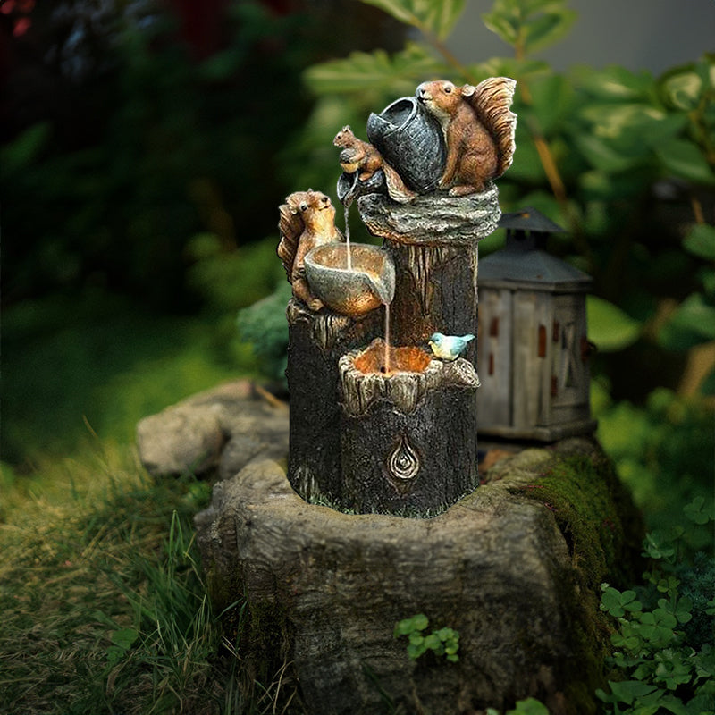 Solar Garden Fountain with LED Wildlife Waterfall