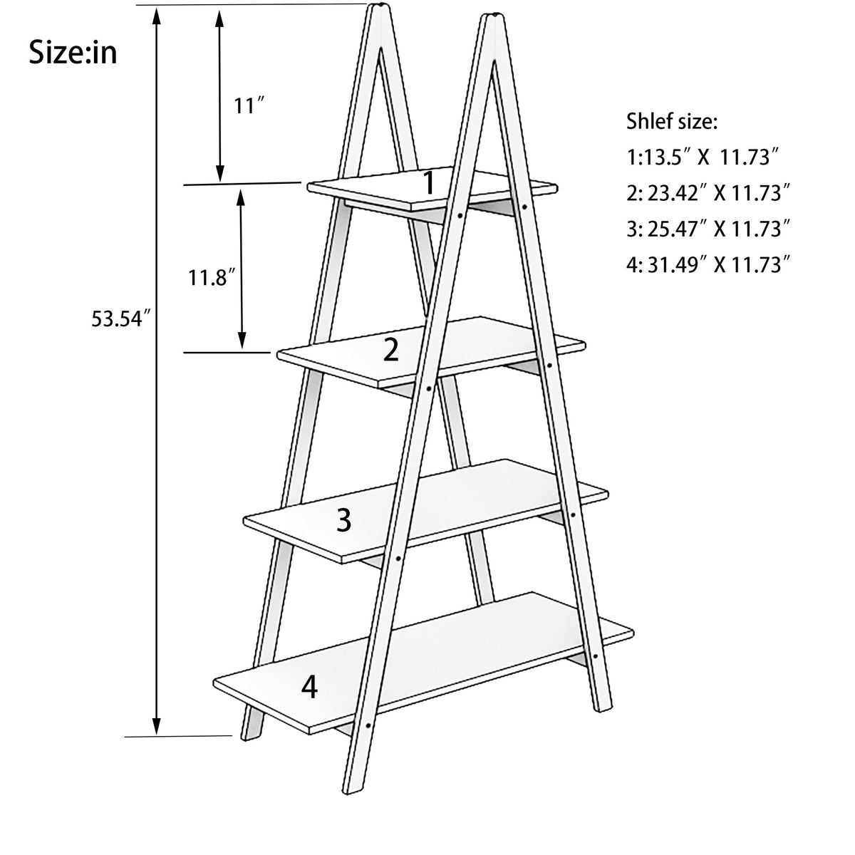 Bamboo A-Frame Ladder Bookshelf, Four-Tier Open Storage