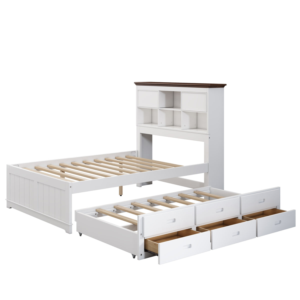 Full Captain's Bed with Bookcase Headboard and Drawers