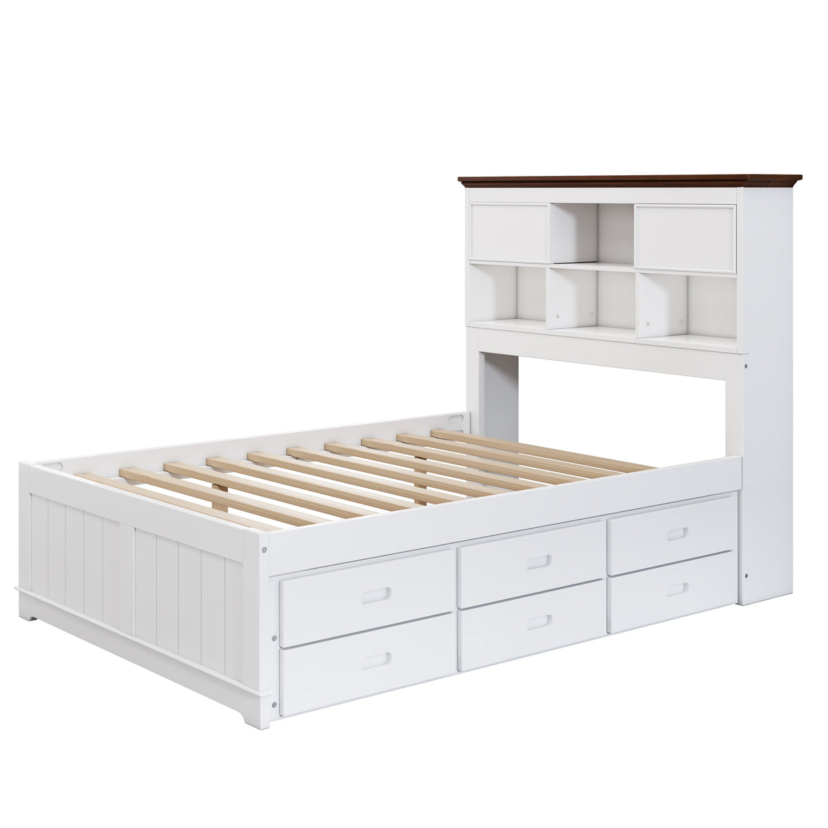 Full Captain's Bed with Bookcase Headboard and Drawers