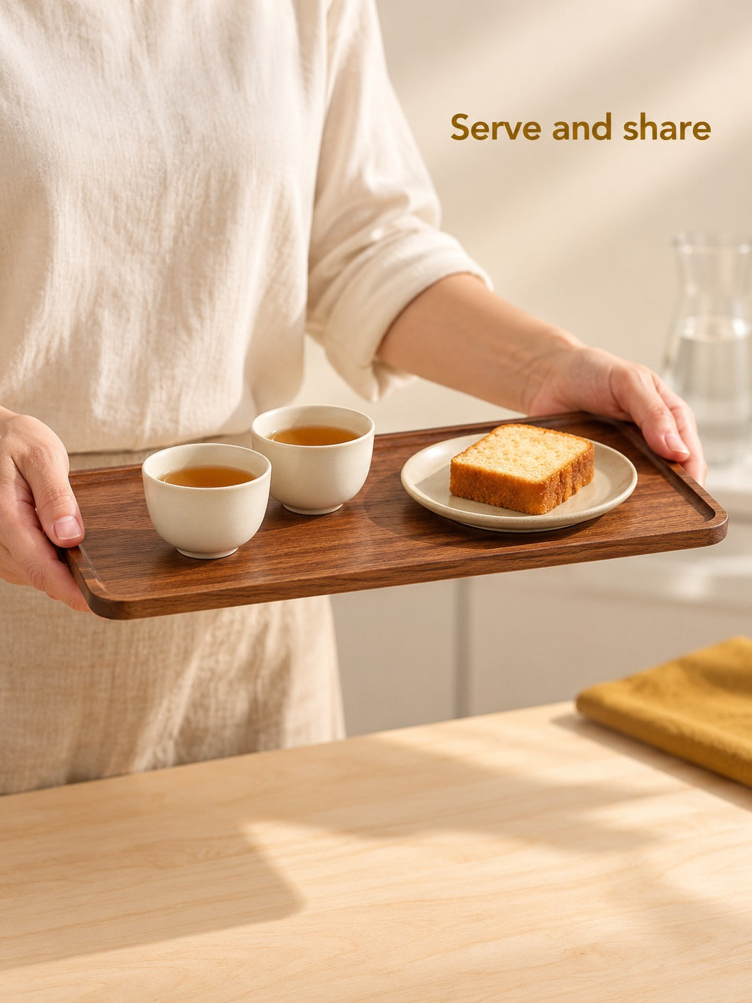Solid Walnut Afternoon Tea Tray for Snacks and Coffee