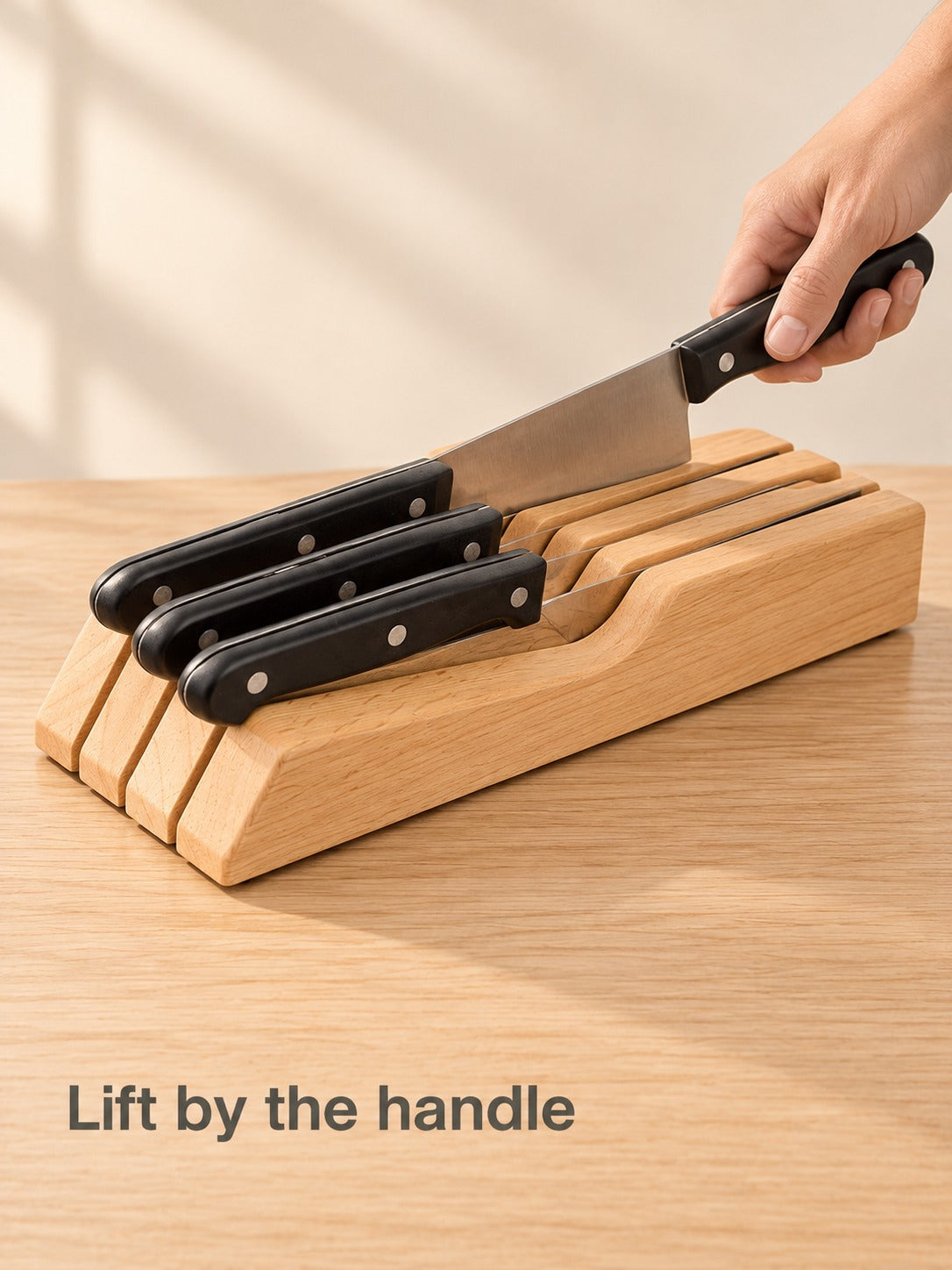 Solid Wood Drawer Knife Holder for Kitchen Storage