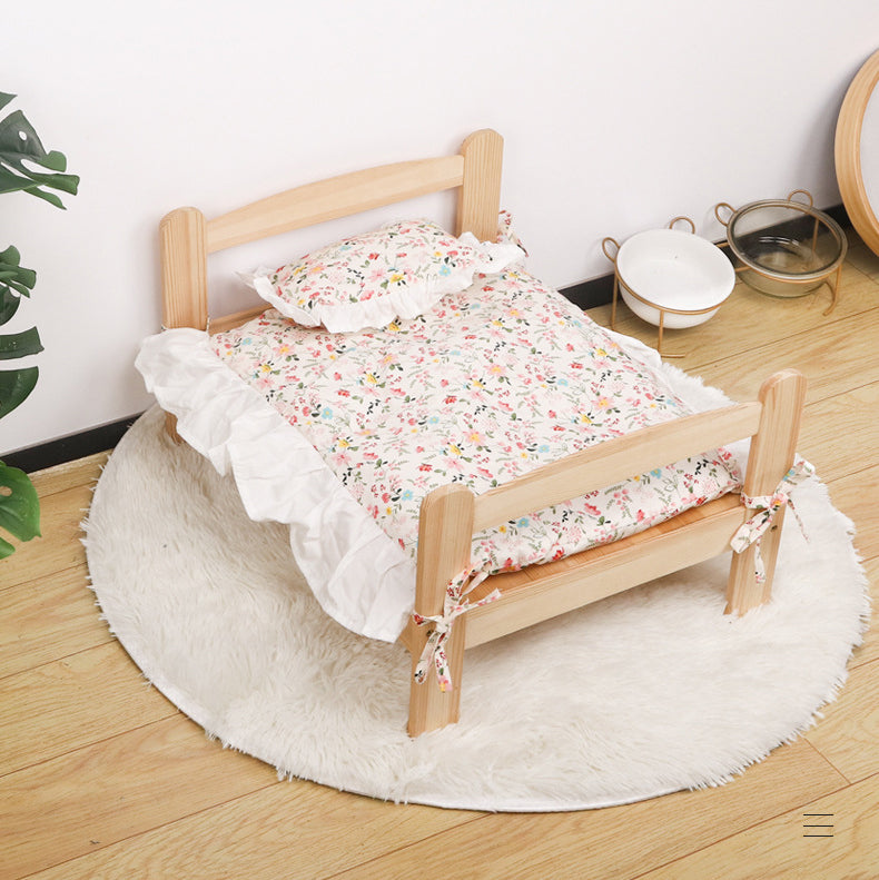 Elevated Solid Wood Pet Bed for Cats and Small Dogs