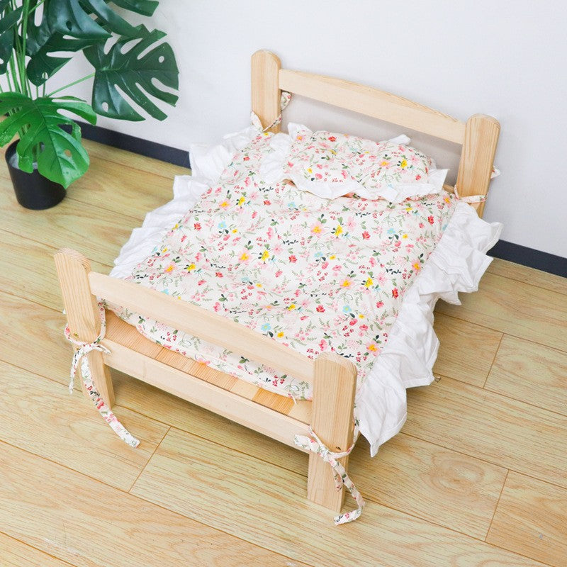 Elevated Solid Wood Pet Bed for Cats and Small Dogs